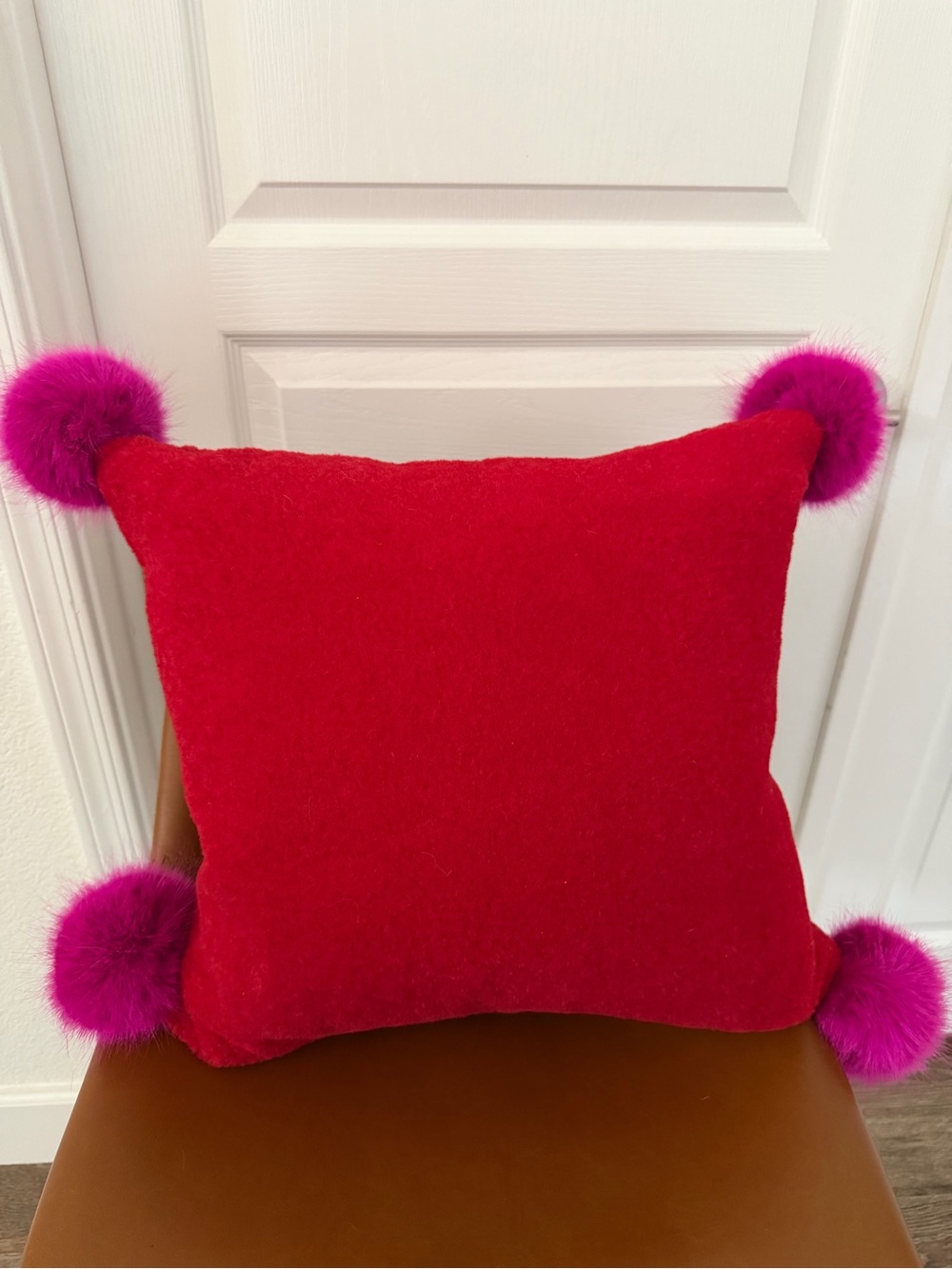 Anthropologie Lila Pillow with Fuchsia Pom-Poms